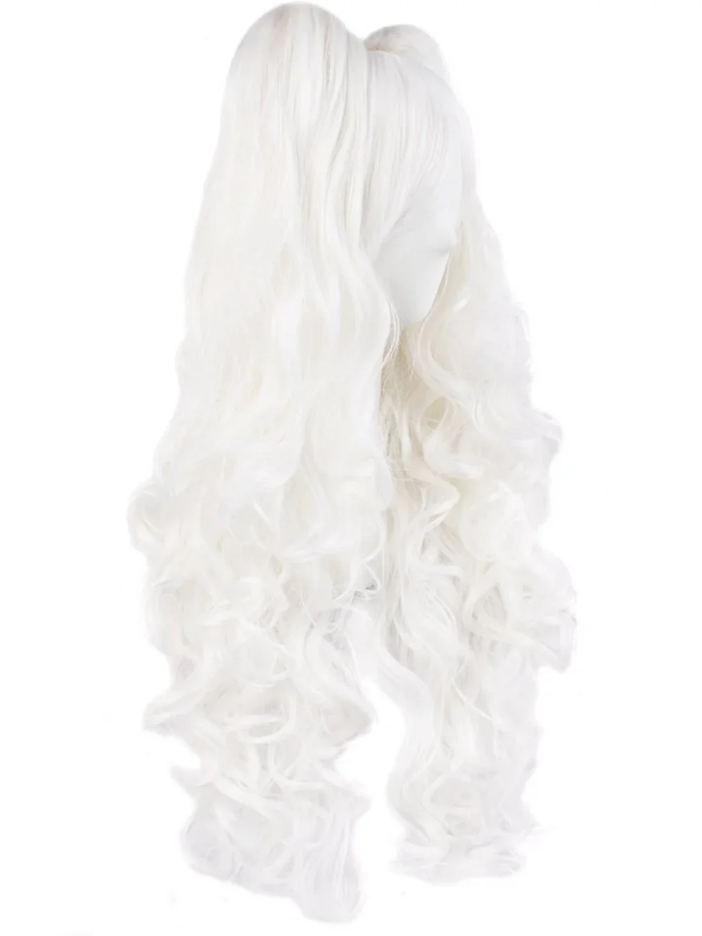 Women's White 28 Inch Lolita Long Curly 2 Ponytails Clip On Cosplay Wigs
